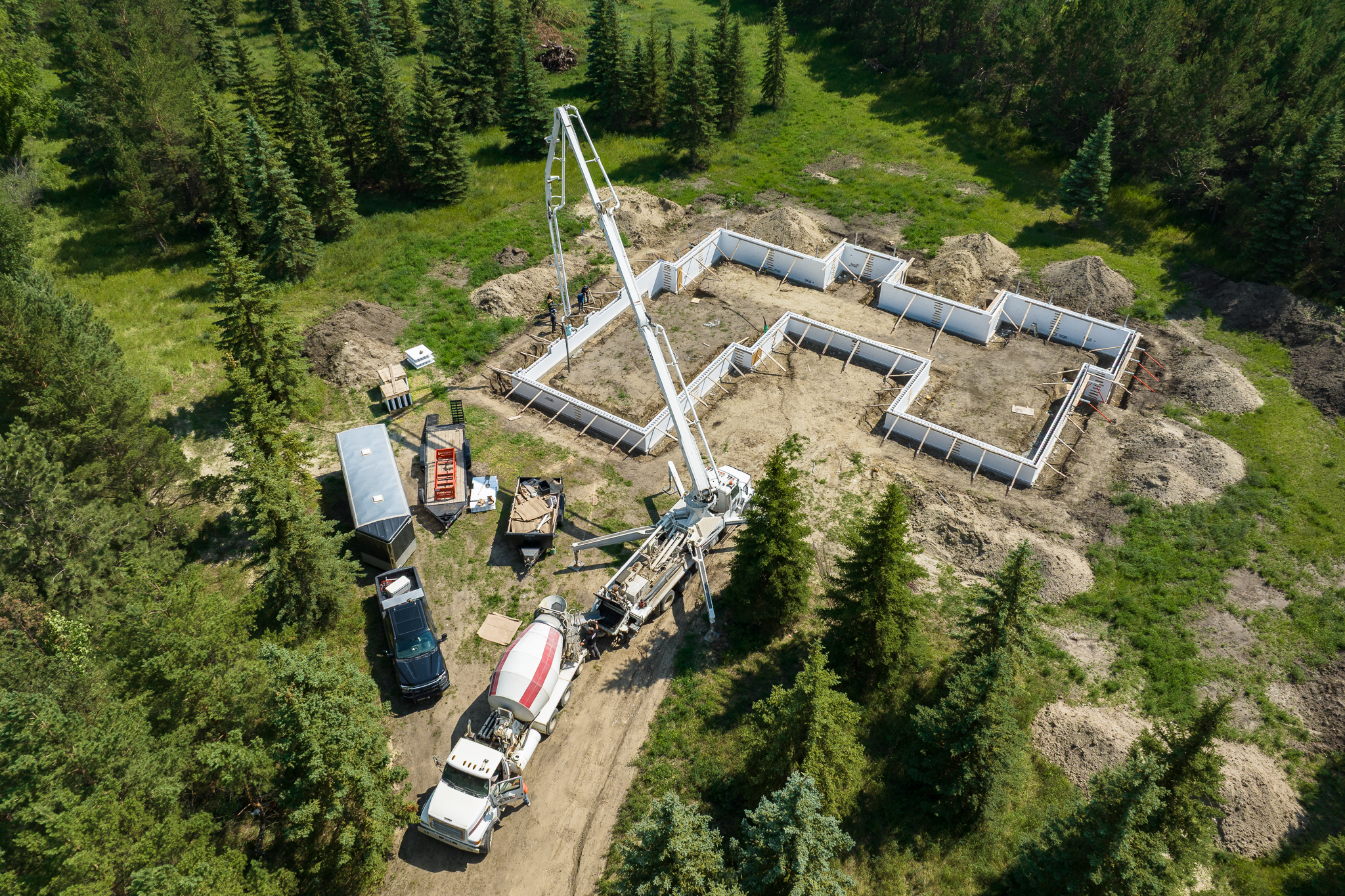 Aerial drone view of concrete project