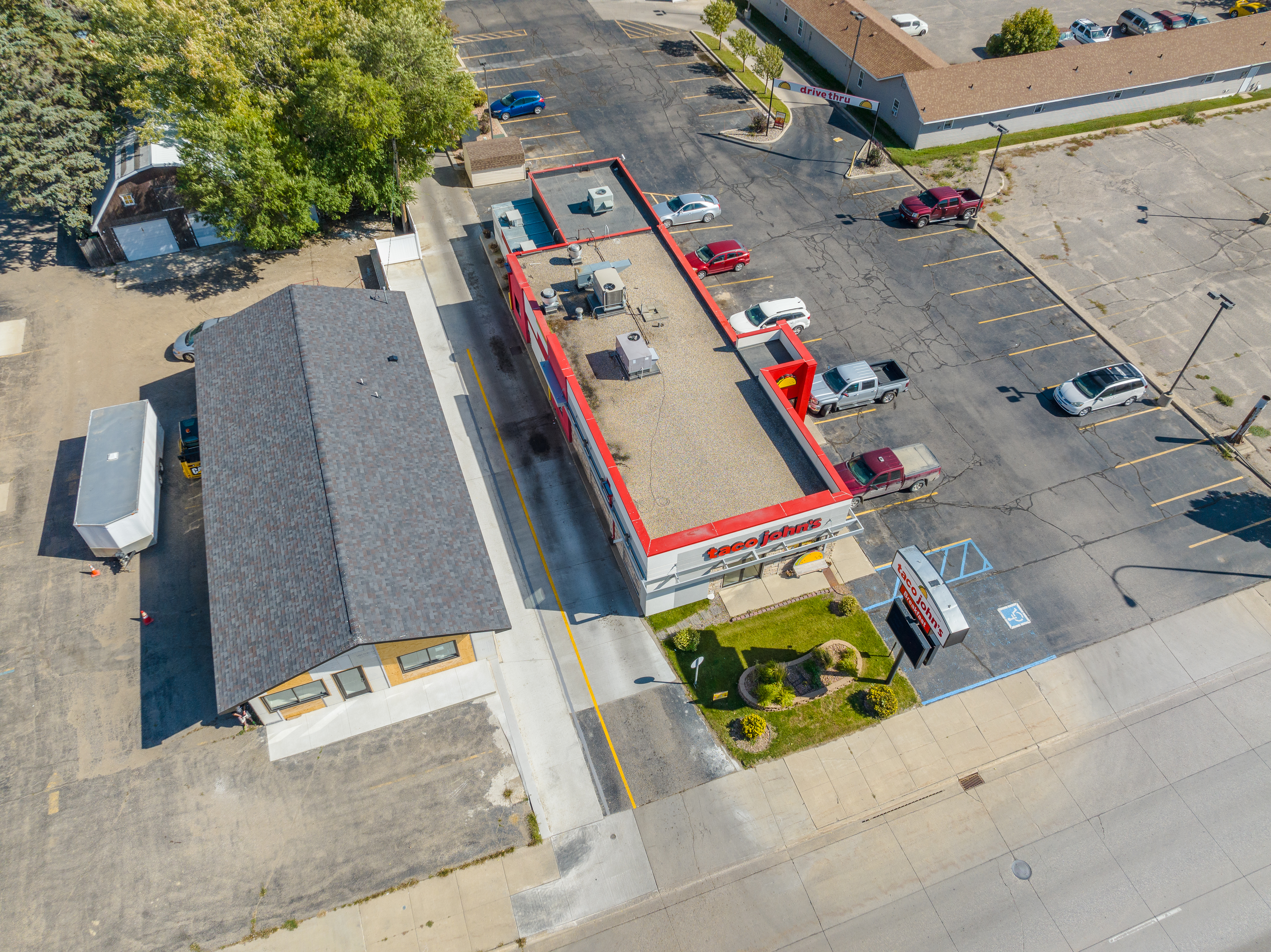 Angled aerial of complete commercial concrete project